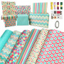 Papier Cadeau Set avec Ruban et Étiquette,Ecologique Papier Cadeaux Anniversaire Feuille,Papier emballage Cadeau,Papier Annivers