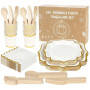 Anstore Assiettes en Carton Festonnées, 200 Assiettes et Couverts pour 25 Invités, Vaisselle Anniversaire avec Serviettes, Coute