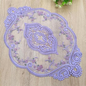 Anevous Lot de 2 sets de table rétro en dentelle, 31x44 cm, sets de table brodés à la main décoratifs ovales, nappe lavable fleu