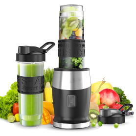 Blender Mixeur, 500W Blender Smoothie 24000 tours/min, Mini Mixeur Blender Portable avec 2 sport bouteille portables de 570ml Sa
