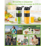 Blender Mixeur, 500W Blender Smoothie 24000 tours/min, Mini Mixeur Blender Portable avec 2 sport bouteille portables de 570ml Sa