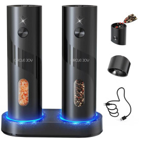 CIRCLE JOY Ensemble de Moulins à Sel et Poivre Électriques Rechargeables avec Socle de Recharge, Grossièreté Réglable, Capacité 