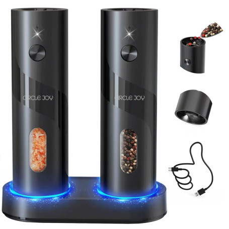 CIRCLE JOY Ensemble de Moulins à Sel et Poivre Électriques Rechargeables avec Socle de Recharge, Grossièreté Réglable, Capacité 
