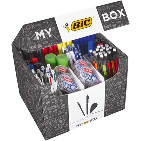My BIC Box Boîte de 124 Produits d'Ecriture - 75 Stylos-Bille, 24 Porte-Mines, 8 Rubans Correcteurs, 7 Marqueurs, 8 Surligneurs