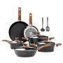 Kitchen Academy Batterie de Cuisine Induction 12 Pièces Antiadhésives | Noir Granite Set de Poêles et Casseroles, 100% Sain et S