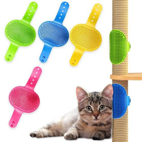 PYRUVAE 4 Pièces Brosse pour Chat Auto-Toilettage, Grattoir Chat Mural et pour Pieds de Table, Masseur pour Chat, Accessoire Cha