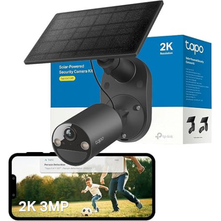 Tapo 2K Camera Exterieur sans Fil Solaire Détection IA,C411 KIT | Batterie 6400mAh jusqu'à 180j,Vision Nocturne Couleur,Notifica