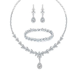 Zolkamery Parure Mariage Femme avec Zircon Cubique 5A Blanc, Ensemble de Bijoux Boucles d'oreilles Collier Bracelet en Forme de
