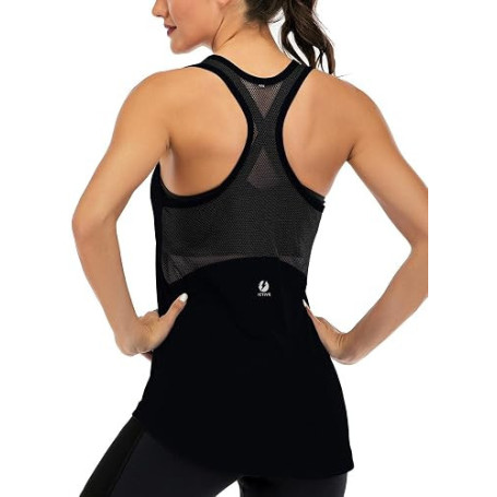 ICTIVE Débardeur Yoga Femme, Haut de Sport sans Manches en Maille Aérée, Dos Croisé Fitness Respirant et Séchage Rapide pour Ent