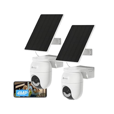 EZVIZ 2K+(4MP) 2PK Caméra Extérieure sans Fil CB8 Lite+5W Panneau Solaire | Mode AOV (Enregistrement 24h/24), Détection de Perso