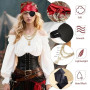 FOUNSHO 4PCS Pirate Accessoires Dames Halloween Carnival Fête Costumes | Deguisement Pirate Femme Noir Bandanas Tête écharpe Imp