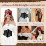 FOUNSHO 4PCS Pirate Accessoires Dames Halloween Carnival Fête Costumes | Deguisement Pirate Femme Noir Bandanas Tête écharpe Imp