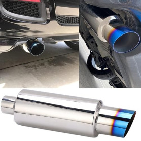 Silencieux D'échappement, Silencieux D'échappement Bleu 2in‑Entrée 3in‑Sortie Silencieux en Acier Inoxydable Coton Universel