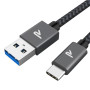 RAMPOW Cable USB C, Charge Rapide 3A USB 3.0&QC 3.0 Nylon Tressé, 1M | Cable Chargeur USB C Cable Compatible avec iPhone 17/16/1