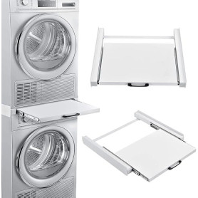 [en.casa] Kit de Superposition Universel Cadre avec Tablette Coulissante pour Lave-Linge Sèche-Linge Standard 60 cm Machine à La
