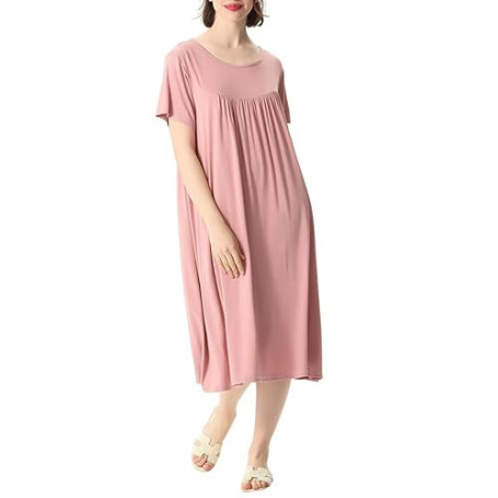 amropi Femme Chemise de Nuit Comfy Pyjama Manche Courte Robe de Nuit Été Casual Chambre à Coucher