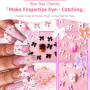 KIRZAX Set Charms Ongles 12 Compartiments, 3D Noeud Papillon en Résine+Perles/Cœur/Fleur, avec Crayon de Cire & Pince à Strass,