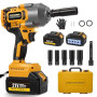 Yapasopu 1200NM 1/2'' Clé à Chocs Sans fil brushless avec 2x 4.0 Ah Batteries 21V 3000RPM visseuse a choc 3 vitesses réglables c