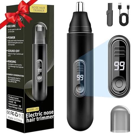 Tondeuse Nez, Coupe Poils Nez et Oreilles USB Rechargeable, LCD Écran, IPX7 Tondeuse Oreilles, Rasoir Nose pour Hommes et Femmes