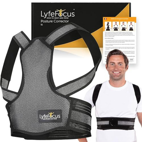 LyfeFocus S1 Correcteur de posture dorsale haute qualité – Soutien, orthèse dorsale et redresseur de dos - Correction efficace d