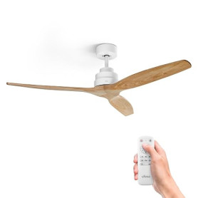 Ufesa Ventilateur de Plafond CFTB, 40W, 6 Vitesses, Ultra Silencieux, 3 Pales en Bois Naturel 132cm, Fonction été - hiver, Minut