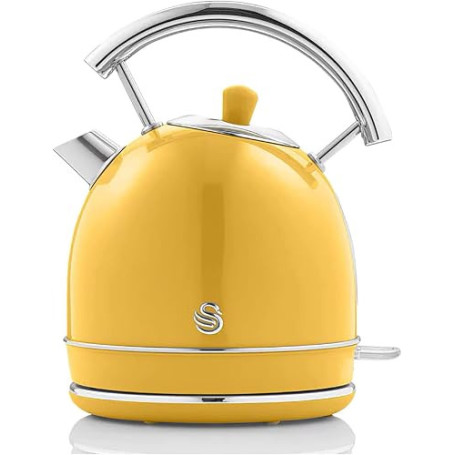 Swan Retro Bouilloire Électrique 1,8 Litre, Design Vintage, Arrêt Automatique Contrôleur Strix, Sans fil, Acier Inoxydable, sans