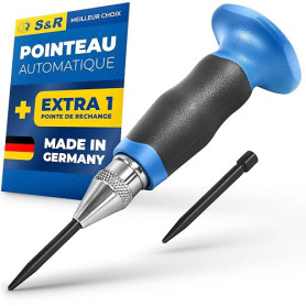 S&R Pointeau Poinçon Central Automatique à Frapper Acier/Métal/Bois 60-130 N - MADE IN GERMANY. Avec Pointe de rechange