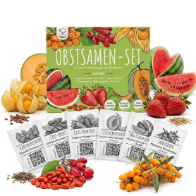 Kit de graines de fruits avec 6 variétés exotiques pour ton propre verger - idéal pour les plateaux, le jardin et le balcon