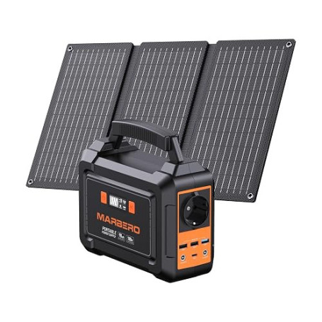 MARBERO Station Électrique Portable 98Wh avec Panneau Solaire Pliable 30W Générateur Solaire 26.400mAh Batterie Externe avec Sor
