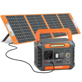 FlashFish Station d'alimentation portable 144,3 Wh avec panneau solaire 100 W, générateur solaire 200 W avec lumières 230 V AC/D