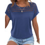 Zeagoo T-shirt d'été en dentelle pour femme - Col rond - Basique - Manches courtes - Élégant pour femme