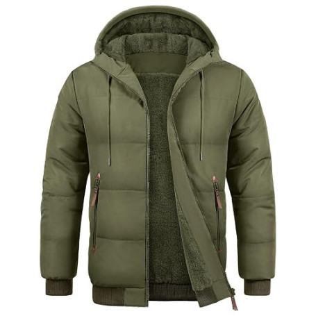 Voqeen Homme Manteau Hiver Chaud Veste Polaire Matelassé avec Poches Coupe-Vent Blouson à Capuche Zipper Winter Jacket