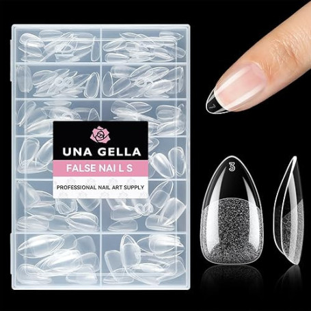 UNA GELLA Capsule Americaine Ongle Amande Court, 216 Pièces 12 Tailles Capsules Ongles Pose Gel Préformées pour Extensions Acryl