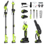 Tronçonneuse et Sécateur Électrique Télescopique, 4-en-1 Ensemble d’Outils de Jardin avec 4 Chaînes 2 Batteries Taille Haies Tel