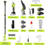 Tronçonneuse et Sécateur Électrique Télescopique, 4-en-1 Ensemble d’Outils de Jardin avec 4 Chaînes 2 Batteries Taille Haies Tel