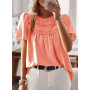 TUUHAW Femme Chemisier Boho Blouse Manches Courtes Col Rond Tunique Fluide | Dentelle T-Shirt, Décontracté Tops, Chemise Chic et