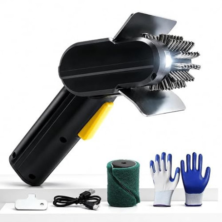 ONEMANA Brosse BBQ Électrique, Brosse Rechargeable avec LED | LED, autonomie 100+ min, poils inox, 2 tampons, gants, clé, pour b