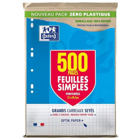 OXFORD Feuilles Simples A4 Grands Carreaux Seyès 500 Pages