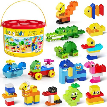 burgkidz Gros Blocs de Construction, 135 pièces Briques de Construction Créatives Classiques avec Boîte de Rangement, Jeux de Co