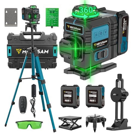 Niveau Laser Avec Trepied, Niveau Laser Chantier Autonivelant 4×360°, Laser à Lignes Continues Avec FenêTre De Rotation à 360°,