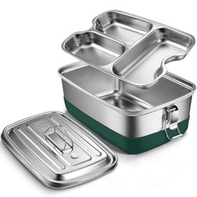 Aurinovellia Bento Lunch Box en Inox, Lunchbox avec 3 Compartiments, Lunch Box 2000ml, Anti-Fuite Boite a Gouter, Boîtes Bento,