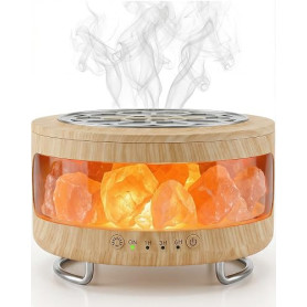 BZGG 2 en 1 Diffuseur d'huiles Essentielles & Lampe en Cristal de Sel Himalaya, humidificateur et veilleuse à 7 Couleurs, avec F