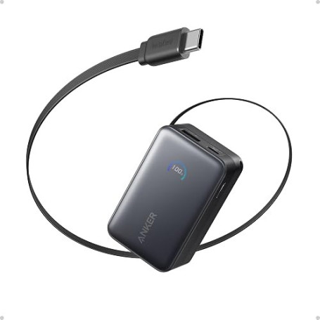 Anker Nano Batterie Externe 10000 mAh et Câble Rétractable InstaCord 70 cm | Banque D’alimentation Compacte 45W Max, Affichage I
