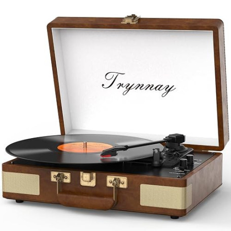 Trynnay Platine Vinyle 3 Vitesses Bluetooth Portable avec Haut-parleurs intégrés, Platine Vinyle, Son Audio amélioré, Cuir PU, A