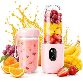 Blender Portable, 500 ml Blender Smoothie avec Affichage Numérique, Rechargeable Mini Blender Portable Batterie de 1500 mAh, 16