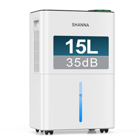 SHANNA Deshumidificateur d air 15L/J, déshumidificateur pour maison 40m² avec arrêt automatique, idéal pour, salles de bains, ch
