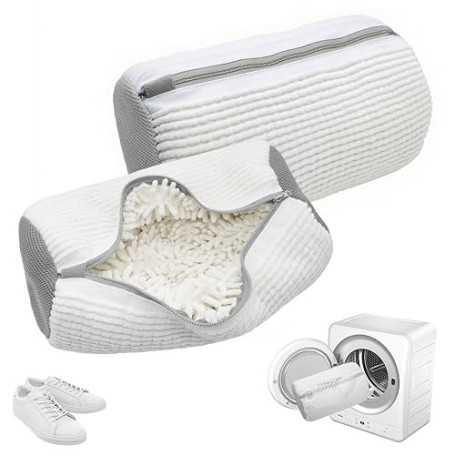 Lot de 2 Sac Lavage Chaussures Machine à Laver Réutilisable, Blanc | Portable 360° Sac de Lavage pour Chaussures avec Fermeture