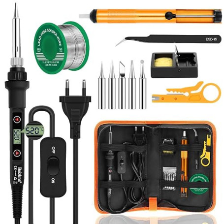 Fer à Souder Kit 80W Température Réglable 180-520°C Soudure Electronique | Electronique de Precision Interrupteur ON/OFF, 5 Cons