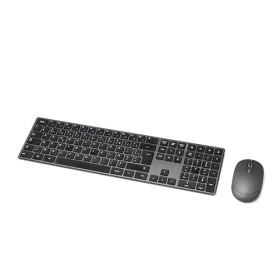 Amazon Basics souris sans fil rechargeable - Clavier complet ultra-mince et silencieux avec pavé numérique, FR Layout Gray, noir