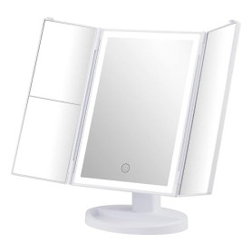 GRIFEMA GF1001W Miroir Maquillage Lumineux LED, Miroir Triptyque | Grossissement 1X/2X/3X, Rotation 180°, Commande Tactile, USB